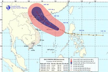 The national weather bureau’s chart of Conson’s movement into the East Sea The national weather bureau’s chart of Conson’s movement into the East Sea