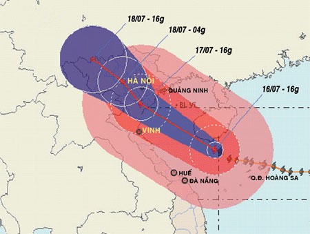 The forecasted path of tropical storm Conson, the first storm of the season The forecasted path of tropical storm Conson, the first storm of the season