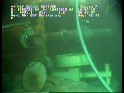 Still image from a live BP video feed shows no apparent oil leakage July 16 in the Gulf of Mexico. Still image from a live BP video feed shows no apparent oil leakage July 16 in the Gulf of Mexico.