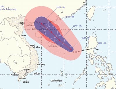 A chart by Vietnam’s National Hydro-meteorological Forecasting Center shows the direction of storm No.2 A chart by Vietnam’s National Hydro-meteorological Forecasting Center shows the direction of storm No.2