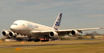 An Airbus A380 lands following an air display during the Farnborough International Airshow in Hampshire, southern England, on July 19, 2010. AFP photo An Airbus A380 lands following an air display during the Farnborough International Airshow in Hampshire, southern England, on July 19, 2010. AFP photo