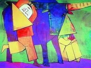 A painting is displayed at the exhibition. A painting is displayed at the exhibition.