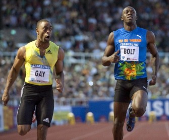 Tyson Gay (L) wins the men's 100 m final ahead of Jamaica's Usain Bolt (R) at the IAAF Diamond League meeting at the Stockholm Olympic Stadium in Stockholm, on August 6, 2010. AFP Tyson Gay (L) wins the men's 100 m final ahead of Jamaica's Usain Bolt (R) at the IAAF Diamond League meeting at the Stockholm Olympic Stadium in Stockholm, on August 6, 2010. AFP