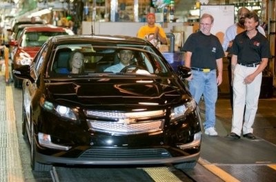 US President Barack Obama drives a 2011 Chevrolet Volt electric vehicle off the line with Plant Manager Teri Quigley at the General Motors Detroit-Hamtramck Assembly Plant in July. AFP file US President Barack Obama drives a 2011 Chevrolet Volt electric vehicle off the line with Plant Manager Teri Quigley at the General Motors Detroit-Hamtramck Assembly Plant in July. AFP file