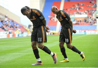 Anelka (R) celebrates with Chelsea's Didier Drogba after scoring his side's third goal during the English Premier League football match between Wigan Athletic and Chelsea on August 21, 2010. AFP Anelka (R) celebrates with Chelsea's Didier Drogba after scoring his side's third goal during the English Premier League football match between Wigan Athletic and Chelsea on August 21, 2010. AFP