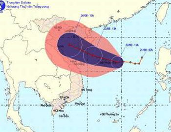 The national weather bureau’s chart shows the tropical depression’s path on August 22 The national weather bureau’s chart shows the tropical depression’s path on August 22