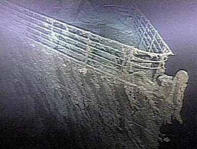 The bow of the RMS Titanic lies on the bottom of the Atlantic Ocean off the coast of Newfoundland, Canada The bow of the RMS Titanic lies on the bottom of the Atlantic Ocean off the coast of Newfoundland, Canada