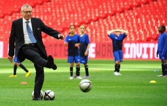 A FIFA inspector takes a penalty shot at Wembley football stadium, London on August 23, 2010. AFP A FIFA inspector takes a penalty shot at Wembley football stadium, London on August 23, 2010. AFP
