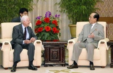 In this Wednesday, Aug. 25, 2010 photo, former U.S. President Jimmy Carter, left, meets North Korea's No. 2 Kim Yong Nam at Mansudae Assembly Hall in Pyongyang, North Korea. In this Wednesday, Aug. 25, 2010 photo, former U.S. President Jimmy Carter, left, meets North Korea's No. 2 Kim Yong Nam at Mansudae Assembly Hall in Pyongyang, North Korea.