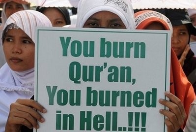 Indonesian demonstrators rally outside the US embassy in Jakarta on September 4 to protest threats by the US Christian group Dove World Outreach Center to burn a Koran to mark the ninth anniversary of the September 11 terror attacks. AFP file Indonesian demonstrators rally outside the US embassy in Jakarta on September 4 to protest threats by the US Christian group Dove World Outreach Center to burn a Koran to mark the ninth anniversary of the September 11 terror attacks. AFP file