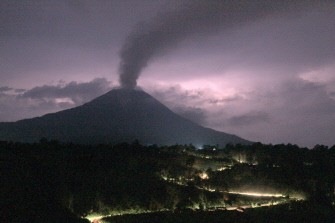 A time exposure taken at 10:11pm on September 6, 2010 shows a plume of volcanic ash rising from the crater of Mount Sinabung as seen from Tanah Karo district in North Sumatra province. AFP A time exposure taken at 10:11pm on September 6, 2010 shows a plume of volcanic ash rising from the crater of Mount Sinabung as seen from Tanah Karo district in North Sumatra province. AFP
