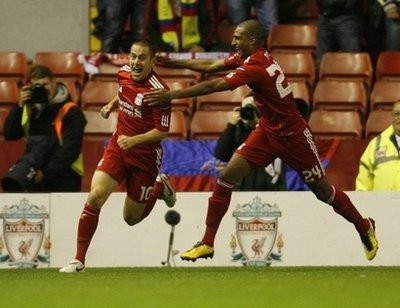 Liverpool's Joe Cole (L) celebrates scoring against Steaua Bucharest in the UEFA Europa League at Anfield. AFP Liverpool's Joe Cole (L) celebrates scoring against Steaua Bucharest in the UEFA Europa League at Anfield. AFP