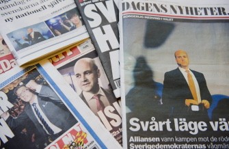 A photo taken on September 20, 2010 shows a selection of front pages of Swedish newspapers a day after elections. AFP A photo taken on September 20, 2010 shows a selection of front pages of Swedish newspapers a day after elections. AFP