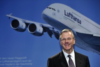 Picture taken on April 24, 2009 shows then vice-CEO German airline Lufthansa Christoph Franz posing on the podium during the company's annual general meeting in Cologne, western Germany. AFP Picture taken on April 24, 2009 shows then vice-CEO German airline Lufthansa Christoph Franz posing on the podium during the company's annual general meeting in Cologne, western Germany. AFP
