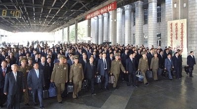In this photo released by Korean Central News Agency via Korea News Service, delegates to the ruling Worker's Party meeting make their way upon arriving at Pyongyang station, North Korea, on Monday Sept. 27, 2010. In this photo released by Korean Central News Agency via Korea News Service, delegates to the ruling Worker's Party meeting make their way upon arriving at Pyongyang station, North Korea, on Monday Sept. 27, 2010.