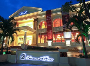 The façade of Diamond Place at night The façade of Diamond Place at night