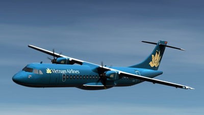 An ATR72-500 aircraft painted with the colors and logo of Vietnam flag carrier Vietnam Airlines An ATR72-500 aircraft painted with the colors and logo of Vietnam flag carrier Vietnam Airlines