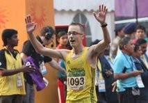 Australia's Jared Tallent celebrates winning the 20km men's walk. AFP Australia's Jared Tallent celebrates winning the 20km men's walk. AFP