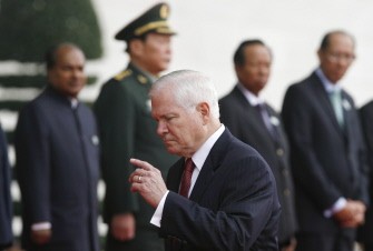 US Secretary of Defense Robert Gates (foreground) walks past (L to R) Indian Defense Minister A.K. Antony, Chinese Defense Minister Liang Guanglie, Cambodian Defense Minister Tea Banh and Brunei's Deputy Defense Minister Mustappa Sirat during a welcoming ceremony prior to the opening of the ASEAN defense ministers meeting with their main counterparts in Hanoi on October 12, 2010. AFP US Secretary of Defense Robert Gates (foreground) walks past (L to R) Indian Defense Minister A.K. Antony, Chinese Defense Minister Liang Guanglie, Cambodian Defense Minister Tea Banh and Brunei's Deputy Defense Minister Mustappa Sirat during a welcoming ceremony prior to the opening of the ASEAN defense ministers meeting with their main counterparts in Hanoi on October 12, 2010. AFP
