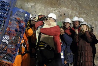 Chilean miner Florencio Avalos (L) is embraced by Chilean President Sebastian Piñera after been brought to the surface on October 13, 2010 following a 10-week ordeal in the collapsed San Jose mine, near Copiapo, 800 km north of Santiago, Chile. Chilean miner Florencio Avalos (L) is embraced by Chilean President Sebastian Piñera after been brought to the surface on October 13, 2010 following a 10-week ordeal in the collapsed San Jose mine, near Copiapo, 800 km north of Santiago, Chile.