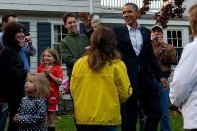 US President Barack Obama talks with local residents after attending a Democratic fundraiser in West Newton, Massachusetts US President Barack Obama talks with local residents after attending a Democratic fundraiser in West Newton, Massachusetts