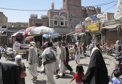This Tuesday, Sept. 28, 2010 picture shows people in a market in the old quarter of San'a, Yemen. This Tuesday, Sept. 28, 2010 picture shows people in a market in the old quarter of San'a, Yemen.