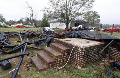 Steps to a landing is all that remains from a mobile home destroyed in Vale, N.C., Wednesday, Oct. 27, 2010 after powerful thunderstorms moved through the area Steps to a landing is all that remains from a mobile home destroyed in Vale, N.C., Wednesday, Oct. 27, 2010 after powerful thunderstorms moved through the area