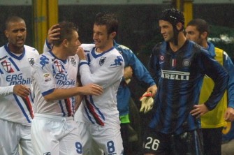 Sampdoria's midfielder Stefano Guberti (R) celebrates after scoring with Sampdoria's forward Antonio Cassano (L) during the Serie A football match between Inter Milan and Sampdoria at San Siro stadium in Milan, on October 24, 2010. AFP Sampdoria's midfielder Stefano Guberti (R) celebrates after scoring with Sampdoria's forward Antonio Cassano (L) during the Serie A football match between Inter Milan and Sampdoria at San Siro stadium in Milan, on October 24, 2010. AFP