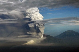 A view from a domestic flight from Denpasar to Yogyakarta that was subsequently diverted to Surabaya airport shows a plume of gas and ash billowing some 10 km (six miles) high from the Mount Merapi volcano during an eruption on November 4. AFP A view from a domestic flight from Denpasar to Yogyakarta that was subsequently diverted to Surabaya airport shows a plume of gas and ash billowing some 10 km (six miles) high from the Mount Merapi volcano during an eruption on November 4. AFP
