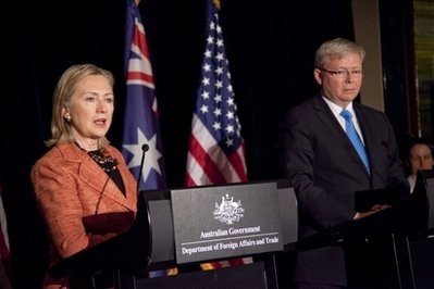 U.S. Secretary of State Hillary Rodham Clinton, left, and Australian Foreign Minister Kevin Rudd take part in a joint news conference on Saturday, Nov. 6, 2010 in Melbourne, Australia. U.S. Secretary of State Hillary Rodham Clinton, left, and Australian Foreign Minister Kevin Rudd take part in a joint news conference on Saturday, Nov. 6, 2010 in Melbourne, Australia.