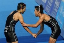 Yuichi Hosoda of Japan (right) shakes hands with second placed compatriot Ryosuke Yamamoto after the men's individual triathlon final. AFP Yuichi Hosoda of Japan (right) shakes hands with second placed compatriot Ryosuke Yamamoto after the men's individual triathlon final. AFP