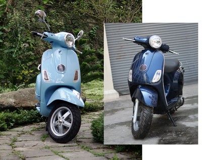 A Vespa LX scooter (L) and a Diamond Blue scooter (R) A Vespa LX scooter (L) and a Diamond Blue scooter (R)