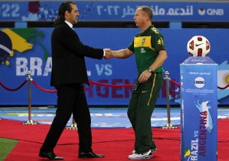 Argentina's coach Sergio Batista (L) shakes hands with Brazil's coach Mano Menezes before their teams' friendly football match at Khalifa Stadium in Doha on November 17, 2010. AFP Argentina's coach Sergio Batista (L) shakes hands with Brazil's coach Mano Menezes before their teams' friendly football match at Khalifa Stadium in Doha on November 17, 2010. AFP