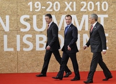 (From left) NATO Secretary General Anders Fogh Rasmussen, Russia's President Dmitry Medvedev and Portugal's Prime Minister Jose Socrates Carvalho Pinto de Sousa arrive for a NATO-Russian Council on November 20, in Lisbon. (From left) NATO Secretary General Anders Fogh Rasmussen, Russia's President Dmitry Medvedev and Portugal's Prime Minister Jose Socrates Carvalho Pinto de Sousa arrive for a NATO-Russian Council on November 20, in Lisbon.