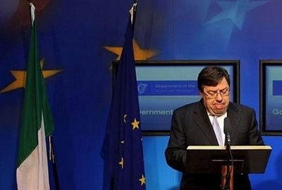 The Irish Prime Minister Brian Cowen speaks to the media in the Government building in Dublin. AFP The Irish Prime Minister Brian Cowen speaks to the media in the Government building in Dublin. AFP