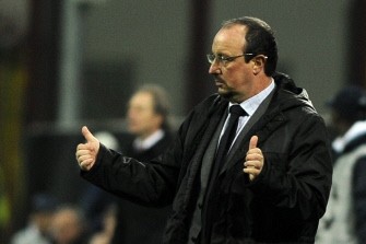 Coach Rafael Benitez reacts afterArgentine midfielder Esteban Cambiasso scored against Twente. AFP Coach Rafael Benitez reacts afterArgentine midfielder Esteban Cambiasso scored against Twente. AFP