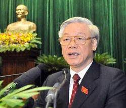 Chairman of the NA Nguyen Phu Trong delivers speech at the closing meeting of the NA 8th session in Hanoi on Nov. 26, 2010. (Photo: VNA) Chairman of the NA Nguyen Phu Trong delivers speech at the closing meeting of the NA 8th session in Hanoi on Nov. 26, 2010. (Photo: VNA)