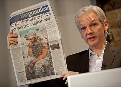 Australian founder of whistleblowing website 'WikiLeaks', Julian Assange, holds a copy of the Guardian newspaper during a press conference in London in July 2010. Australian founder of whistleblowing website 'WikiLeaks', Julian Assange, holds a copy of the Guardian newspaper during a press conference in London in July 2010.