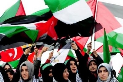Women wave Palestinian flags as the Turkish ship Mavi Marmara arrives at Istanbul's Sarayburnu port. Women wave Palestinian flags as the Turkish ship Mavi Marmara arrives at Istanbul's Sarayburnu port.