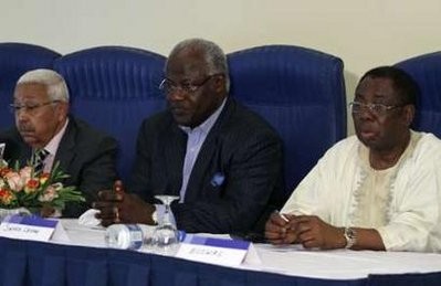 Cape Verde's President Pedro Pires (L) sits with Sierra Leone's President Earnest Bai Koroma (C) and Economic Community Of West African States (ECOWAS) President James Victor Gbeho during a news conference on the election dispute in Ivory Coast by ECOWAS in Nigeria's capital Abuja January 4, 2011 Cape Verde's President Pedro Pires (L) sits with Sierra Leone's President Earnest Bai Koroma (C) and Economic Community Of West African States (ECOWAS) President James Victor Gbeho during a news conference on the election dispute in Ivory Coast by ECOWAS in Nigeria's capital Abuja January 4, 2011