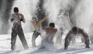 South Korean Special Warfare Forces hurl snow during a winter exercise in Pyeongchang, South Korea, on January 4, 2011. South Korean Special Warfare Forces hurl snow during a winter exercise in Pyeongchang, South Korea, on January 4, 2011.