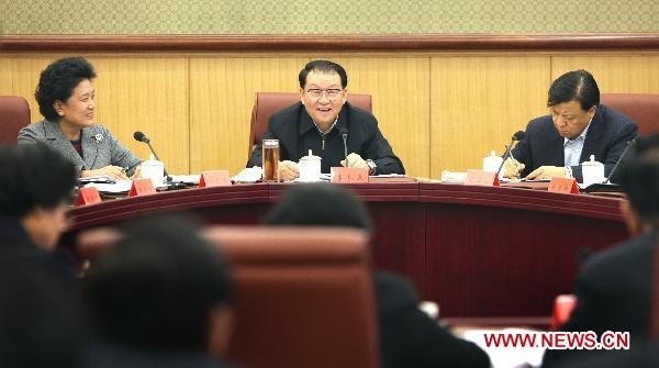 Li Changchun (C back), a member of the Standing Committee of the Political Bureau of the Communist Party of China (CPC) Central Committee, speaks at a meeting where officials made arrangements for cultural and ideological work in 2011, in Beijing, capital of China, Jan. 13, 2011. (Xinhua/Yao Dawei) Li Changchun (C back), a member of the Standing Committee of the Political Bureau of the Communist Party of China (CPC) Central Committee, speaks at a meeting where officials made arrangements for cultural and ideological work in 2011, in Beijing, capital of China, Jan. 13, 2011. (Xinhua/Yao Dawei)