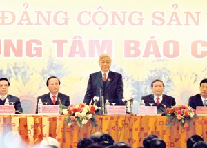 Vietnam’s new Party General Secretary Nguyen Phu Trong (C) gives a press conference for local and international journalists in Hanoi on Jan. 19, 2011 after the National Party Congress wrapped up the same day. Vietnam’s new Party General Secretary Nguyen Phu Trong (C) gives a press conference for local and international journalists in Hanoi on Jan. 19, 2011 after the National Party Congress wrapped up the same day.