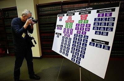 A photographer takes a picture of a chart displaying arrested organized crime members during a press conference by US Attorney General Eric Holder at the US Attorney's Office in New York. AFP A photographer takes a picture of a chart displaying arrested organized crime members during a press conference by US Attorney General Eric Holder at the US Attorney's Office in New York. AFP