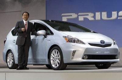 In this Jan. 10, 2011 file photo, Toyota Motor Corp. President Akio Toyoda introduces the Prius V midsize hybrid-electric vehicle at the North American International Auto Show in Detroit In this Jan. 10, 2011 file photo, Toyota Motor Corp. President Akio Toyoda introduces the Prius V midsize hybrid-electric vehicle at the North American International Auto Show in Detroit