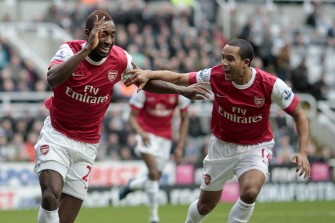 Arsenal's defender Johan Djourou (L) celebrates scoring the second goal with Theo Walcott (R) during the English Premier League football match between Newcastle United and Arsenal at St James' Park, Newcastle-Upon-Tyne on February 5, 2011. AFP Arsenal's defender Johan Djourou (L) celebrates scoring the second goal with Theo Walcott (R) during the English Premier League football match between Newcastle United and Arsenal at St James' Park, Newcastle-Upon-Tyne on February 5, 2011. AFP