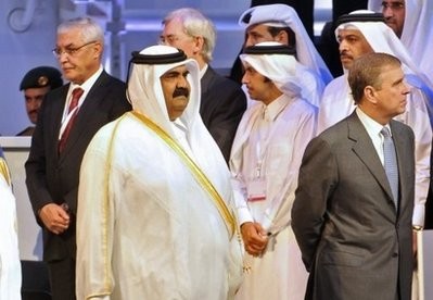 AFP file - Britain's Prince Andrew, the Duke of York (R) and Qatari Emir Sheikh Hamad bin Khalifa al-Thani (C, L) at the inauguration ceremony of the Qatargas 2 plant in the northern Ras Laffan industrial zone on April 2009. AFP file - Britain's Prince Andrew, the Duke of York (R) and Qatari Emir Sheikh Hamad bin Khalifa al-Thani (C, L) at the inauguration ceremony of the Qatargas 2 plant in the northern Ras Laffan industrial zone on April 2009.