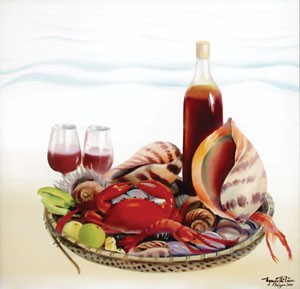 The painting titled “Drinking” by Nguyen Thi Tam The painting titled “Drinking” by Nguyen Thi Tam
