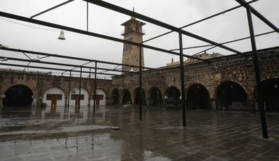 AFP - A picture taken under Syrian security supervision shows the Omari mosque, which for one week has served as the headquarters of an anti-regime movement. AFP - A picture taken under Syrian security supervision shows the Omari mosque, which for one week has served as the headquarters of an anti-regime movement.