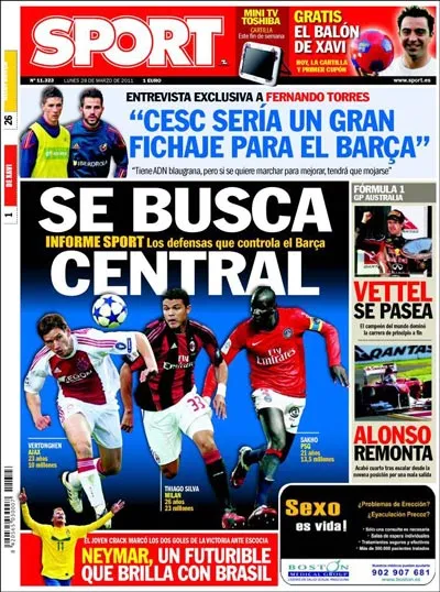 Bìa tờ Sport số ra hôm 28-3 sau phát ngôn của Sandro Rosell. Bìa tờ Sport số ra hôm 28-3 sau phát ngôn của Sandro Rosell.